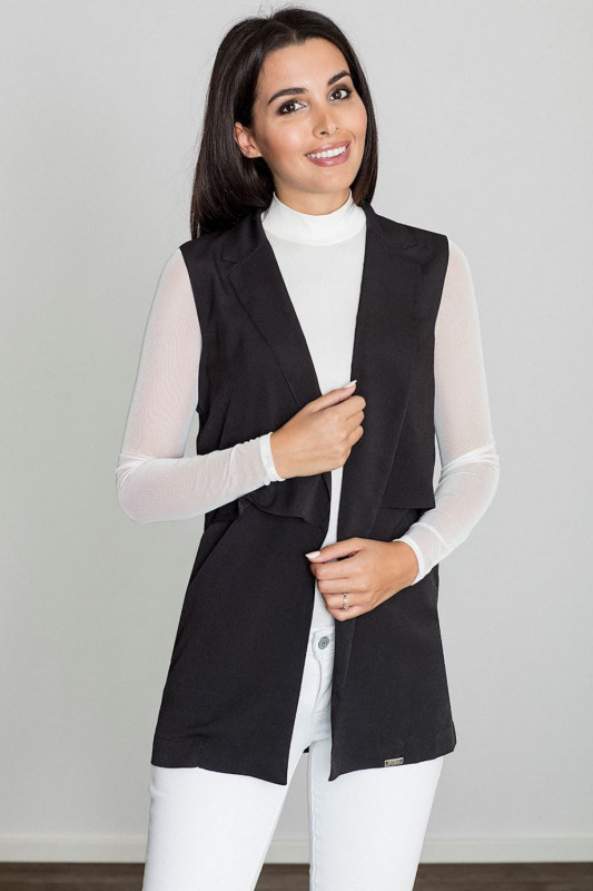 Gilet lungo nero da donna con colletto