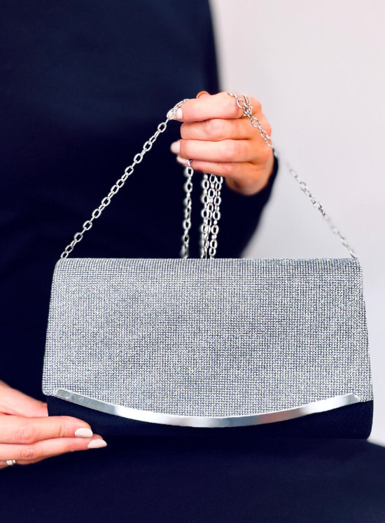 Elegante borsa decorata con zirconi nera