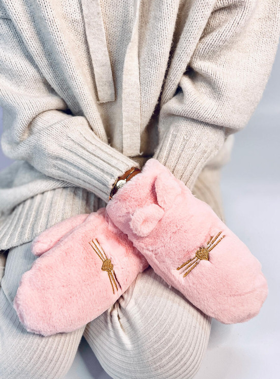 Guanti in peluche rosa chiaro