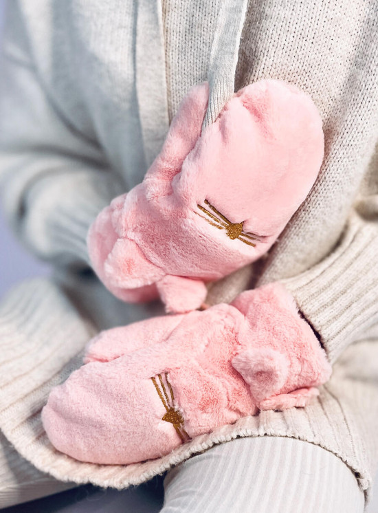 Guanti in peluche rosa chiaro