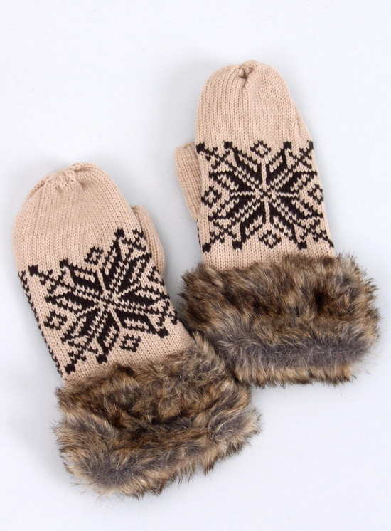 Guanti beige con pelliccia