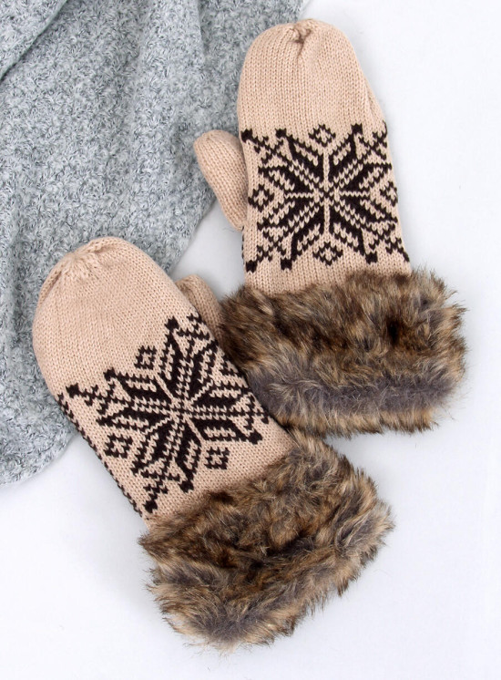 Guanti beige con pelliccia