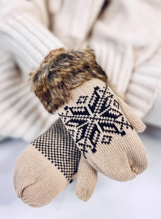 Guanti beige con pelliccia