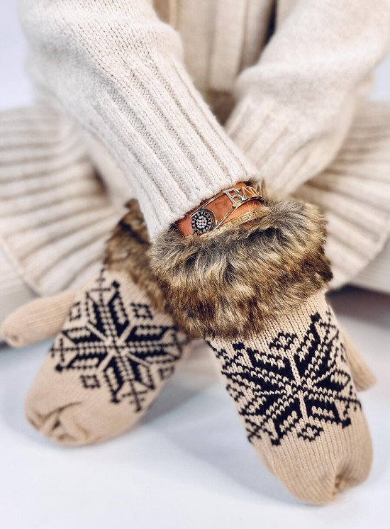 Guanti beige con pelliccia