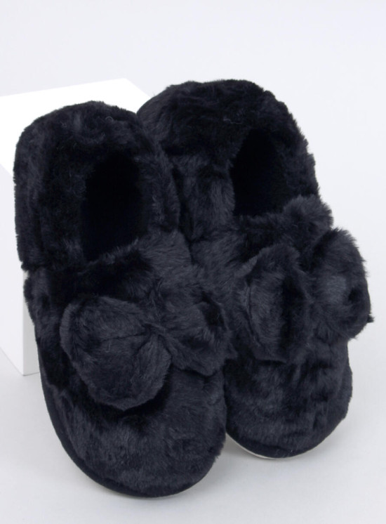 Pantofole in pelliccia con fiocco nere