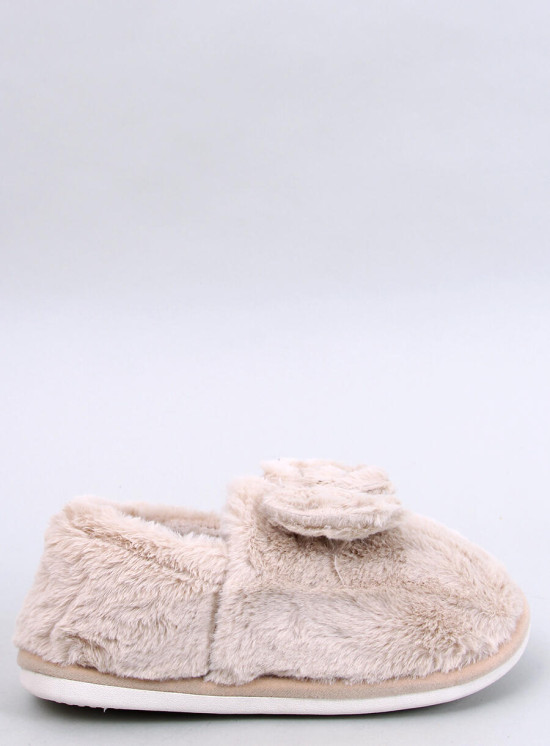 Pantofole in pelliccia con fiocco beige