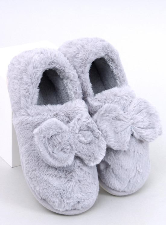 Pantofole in pelliccia con fiocco grigie