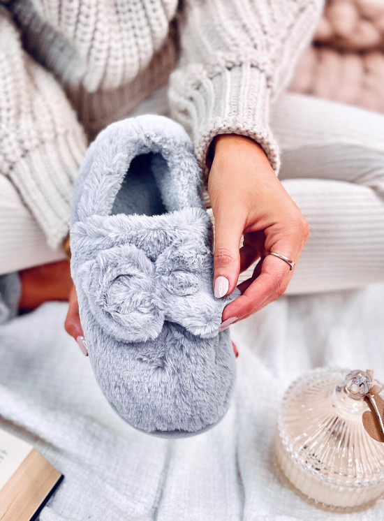 Pantofole in pelliccia con fiocco grigie