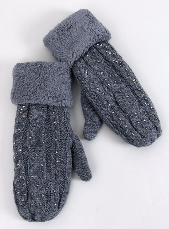 Guanti-muffole da donna decorati di colore grigio scuro