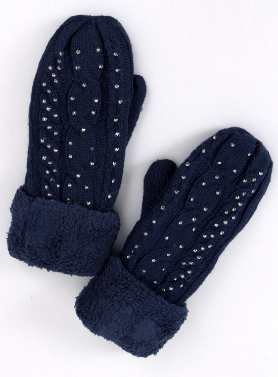 Guanti-muffole da donna decorati di colore blu scuro