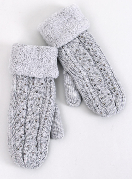Guanti-muffole da donna decorati di colore grigio chiaro