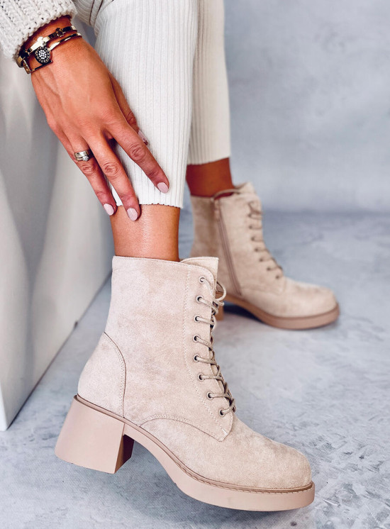 Scarpe con cerniera e allacciatura beige