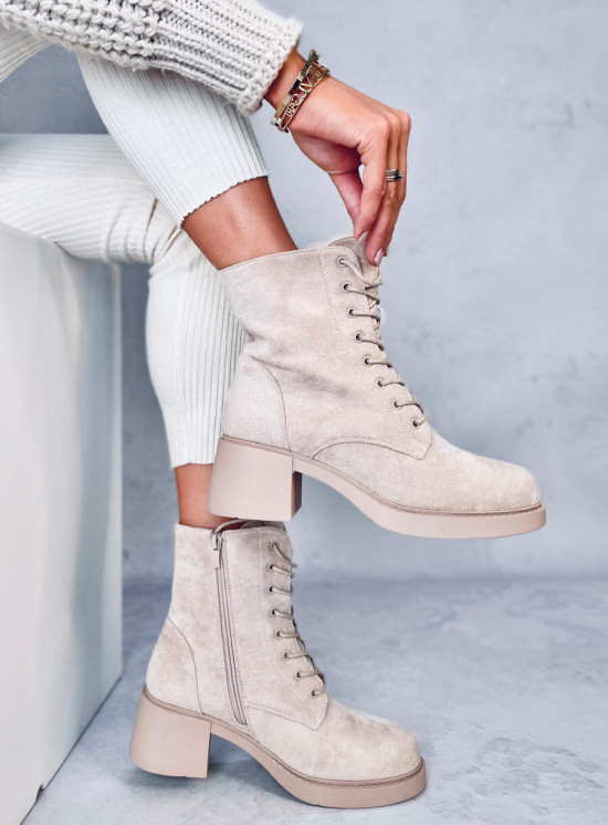 Scarpe con cerniera e allacciatura beige