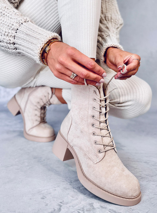 Scarpe con cerniera e allacciatura beige