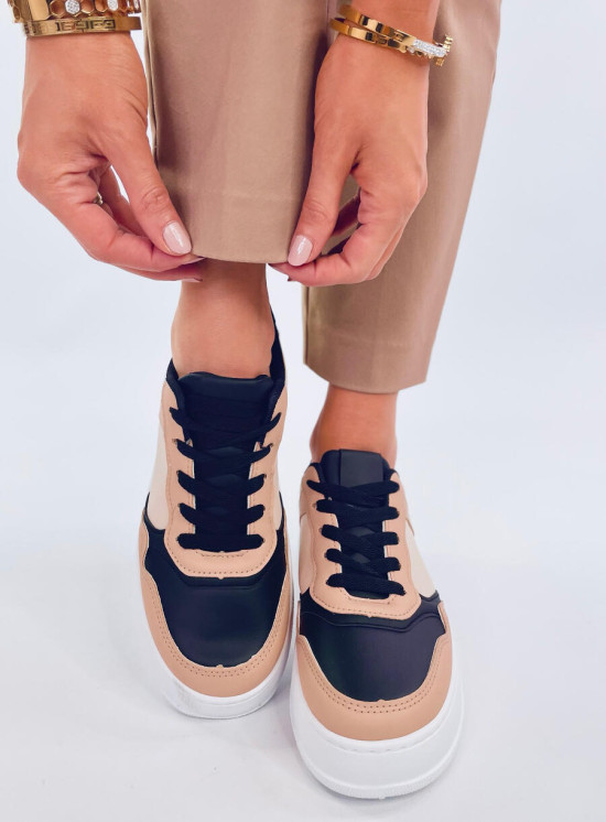 Sneakers con suola alta beige/nero