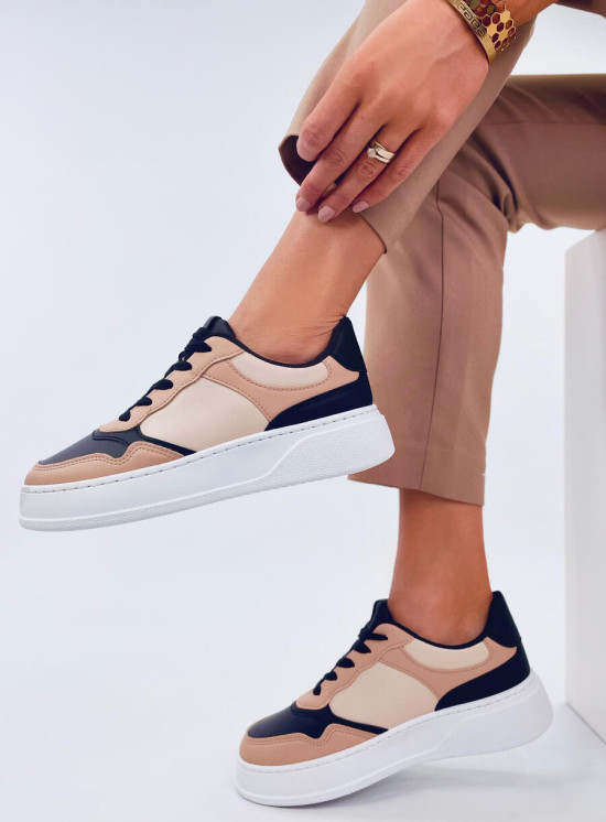 Sneakers con suola alta beige/nero
