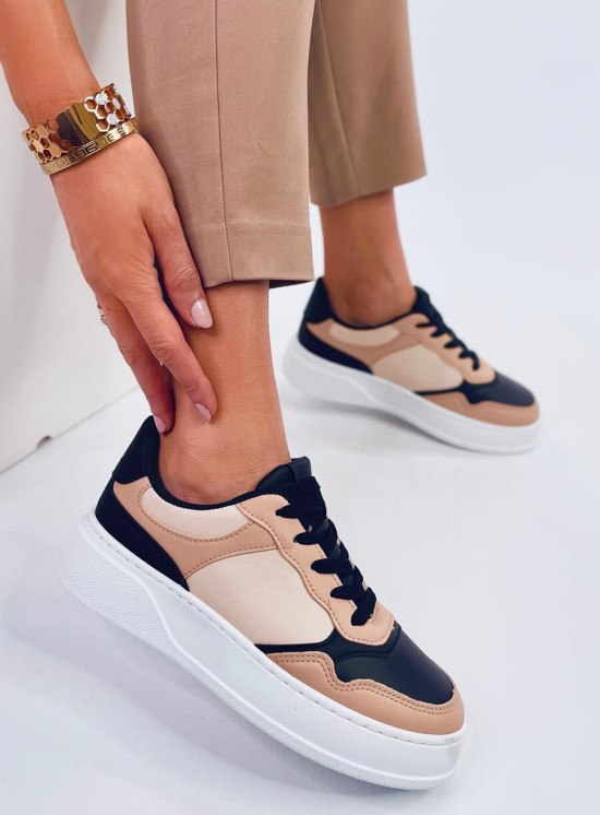 Sneakers con suola alta beige/nero