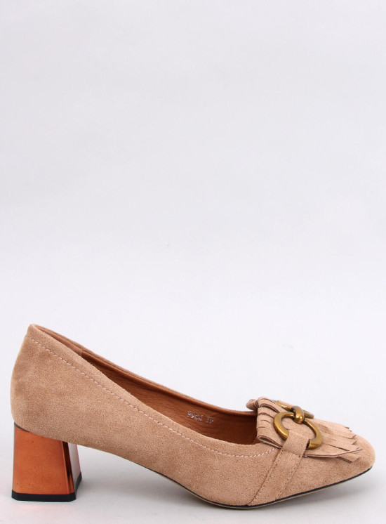 Décolleté beige con tacco color rame
