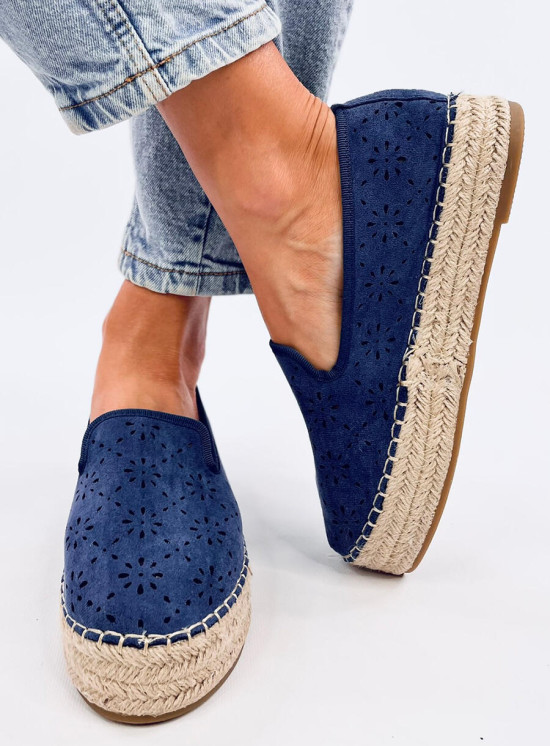 Espadrillas blu in pelle scamosciata traforata