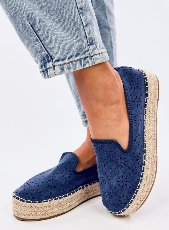 Espadrillas blu in pelle scamosciata traforata