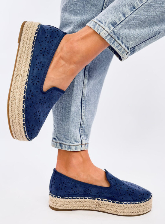 Espadrillas blu in pelle scamosciata traforata