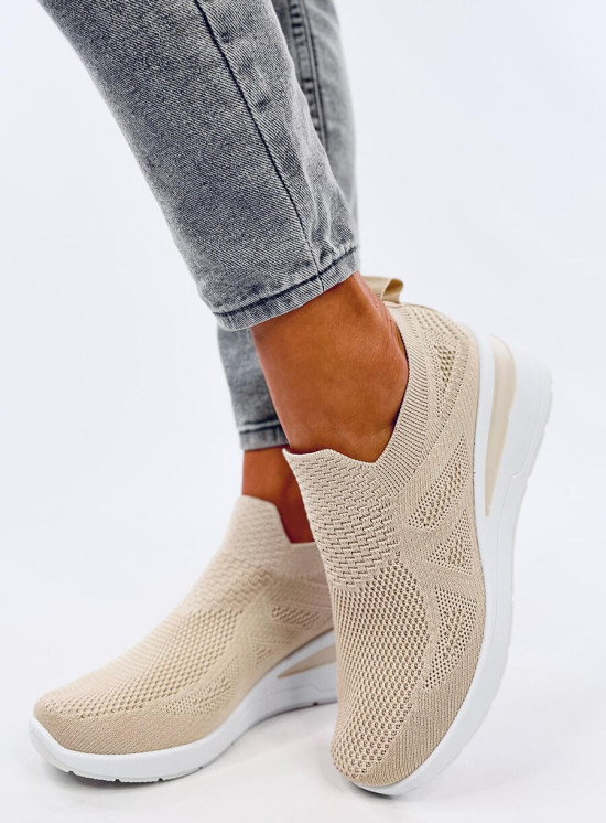 Sneakers beige elasticizzate su suola rialzata