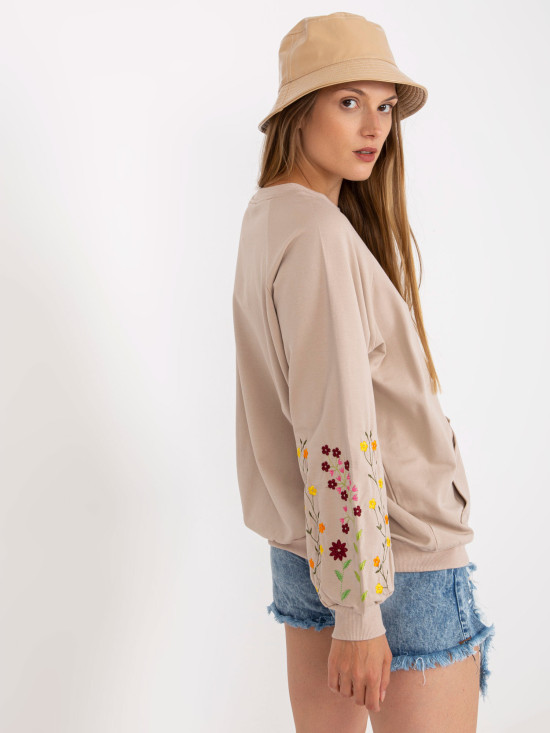 Felpa beige senza cappuccio con ricamo sulle maniche RUE PARIS