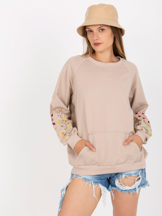 Felpa beige senza cappuccio con ricamo sulle maniche RUE PARIS