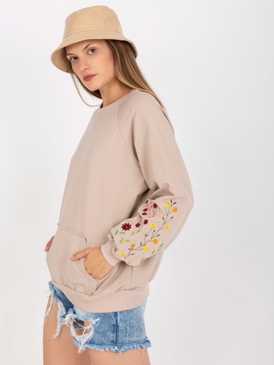 Felpa beige senza cappuccio con ricamo sulle maniche RUE PARIS