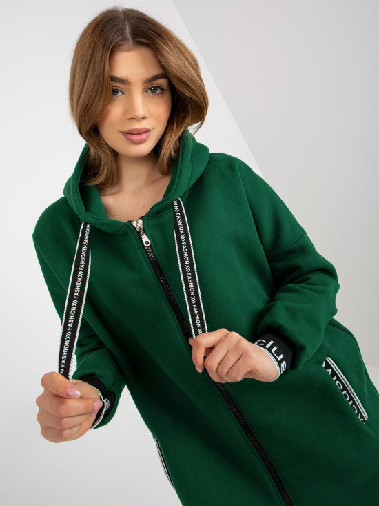Felpa lunga con zip Mayar, verde scuro