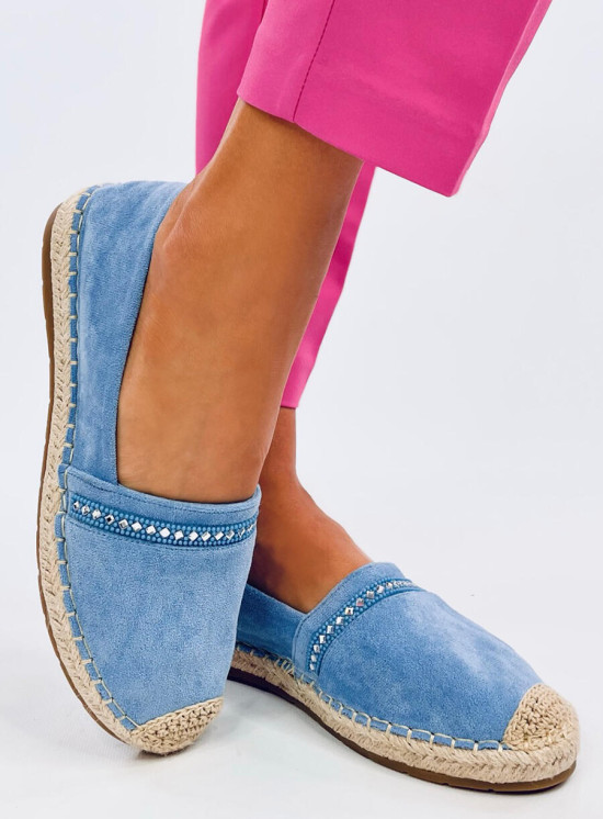 Espadrillas in pelle scamosciata blu con strass