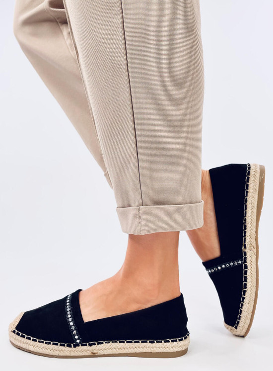 Espadrillas in pelle scamosciata nere con strass