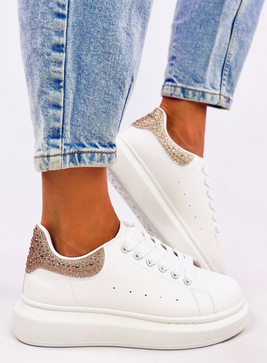 Sneakers platform bianche con dettaglio oro