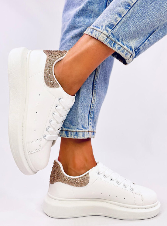 Sneakers platform bianche con dettaglio oro