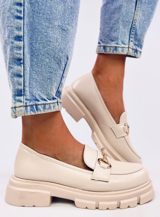 Mocassini beige su suola alta
