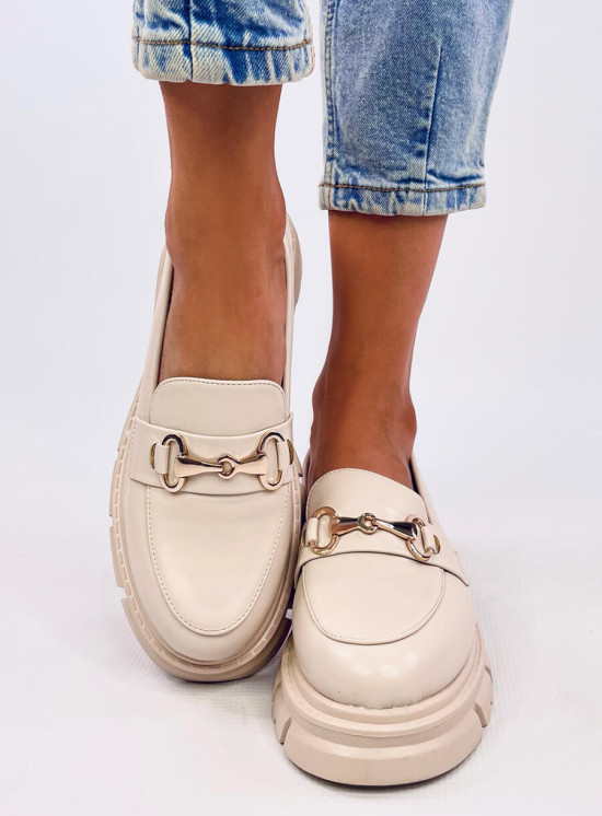 Mocassini beige su suola alta