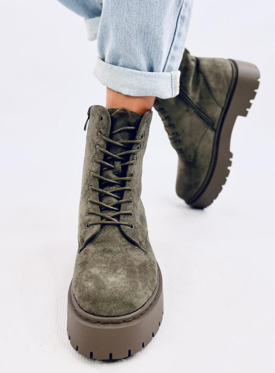 Scarpe con allacciatura verde oliva da donna