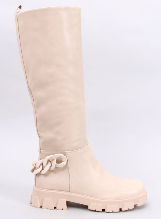 Stivali alti beige con catena
