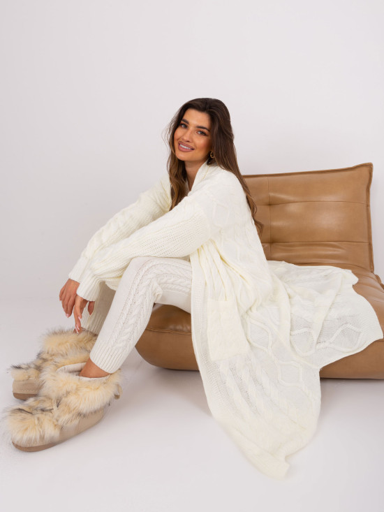 Cardigan lungo ecru in lana