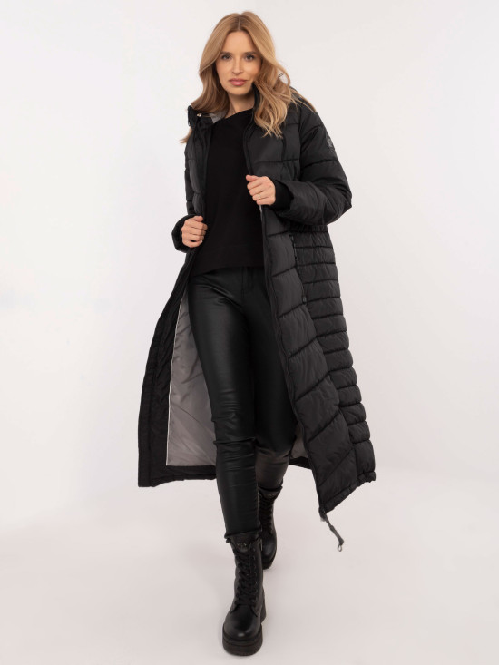 Cappotto lungo nero con fodera