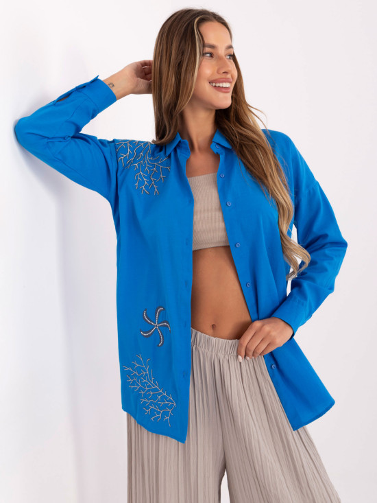 Camicia oversize blu scuro con ricamo