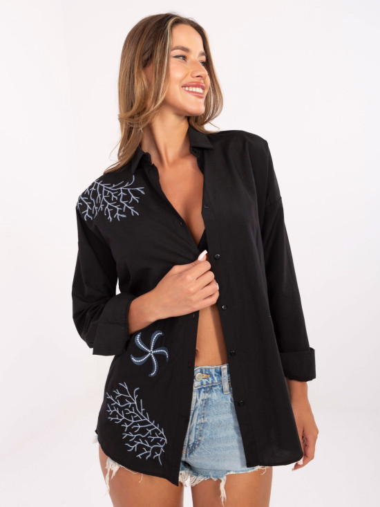 Camicia oversize nera con chiusura a bottoni