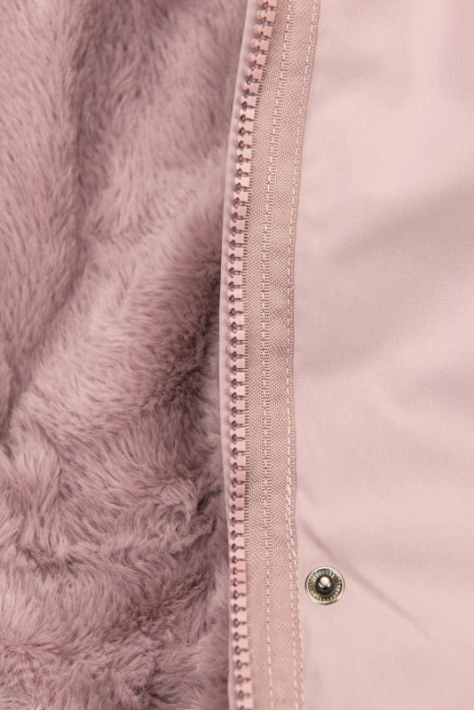 Parka rosa chiaro con bordo in pelliccia rimovibile