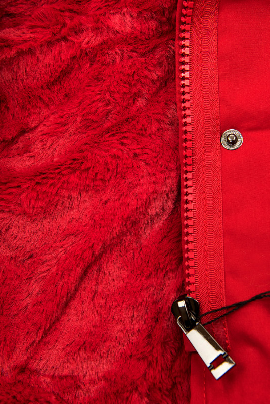 Parka rossa con bordo in pelliccia rimovibile