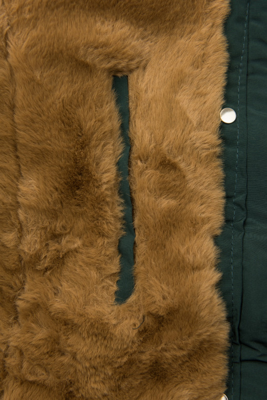 Tamno zelena zimska jakna/parka sa smeđim plišem