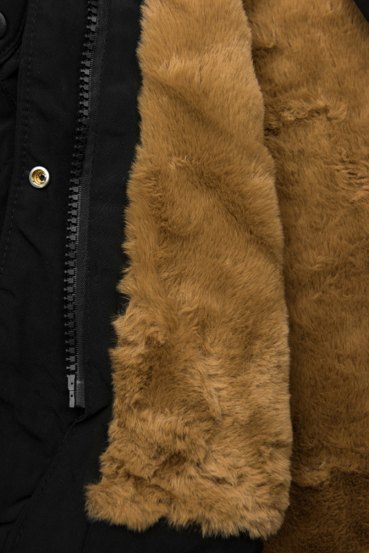 Parka invernale nera con peluche marrone