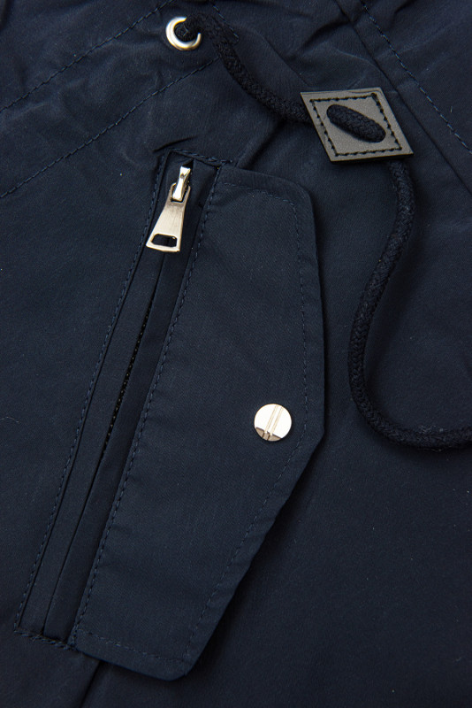 Parka di transizione doppia faccia blu scuro con fantasia