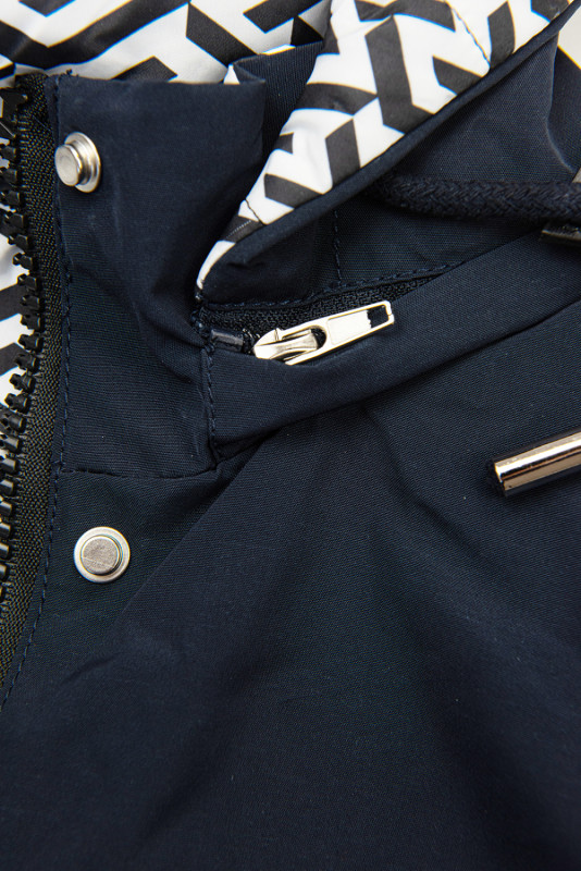 Parka di transizione doppia faccia blu scuro con fantasia