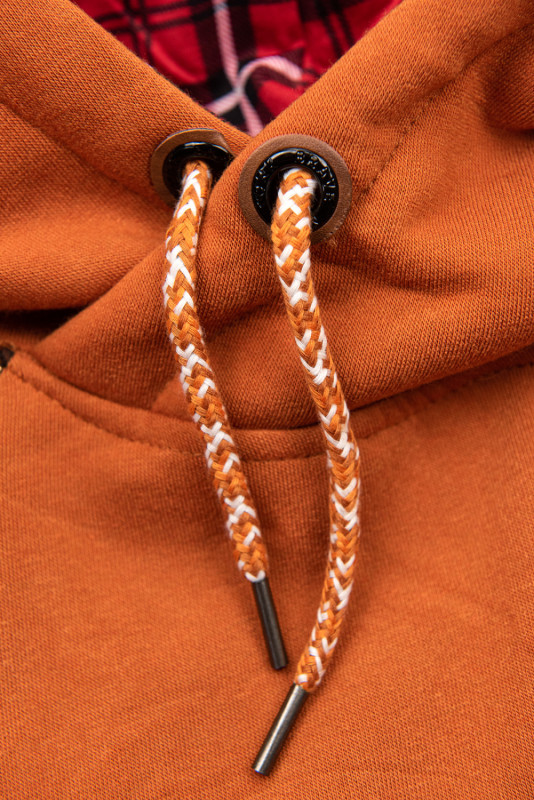 Felpa lunga terracotta con cappuccio a quadri