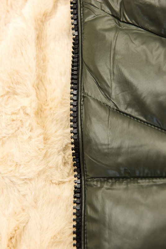 Giacca lucida kaki/beige con cintura